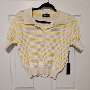 Cream & Yellow Crop Polo Shirt Short Sleeve Top Alice Blue Brand Size Medium NWT